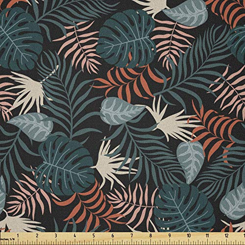 Lunarable Tropical Fabric by The Yard  Exotic Monstera Palm Leaves Brazilian Jungle Rainforest Hawaiian  Microfiber Fabric for Arts and Crafts Textiles  and  Decor  1 Yard  Charcoal Grey and Multicolor
