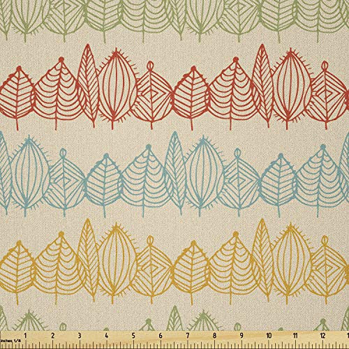Lunarable Leaves Fabric by The Yard  Assortment of Autumn Petals in Different Sizes and Patterns Arranged Horizontally  Microfiber Fabric for Arts and Crafts Textiles  and  Decor  1 Yard  Multicolor