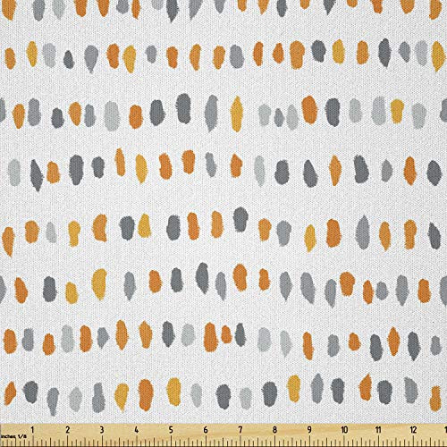Lunarable Abstract Fabric by The Yard  Spotty Pattern with Paint Art Brush Strokes in Orange and Grey Shades  Microfiber Fabric for Arts and Crafts Textiles  and  Decor  1 Yard  Orange Grey and White