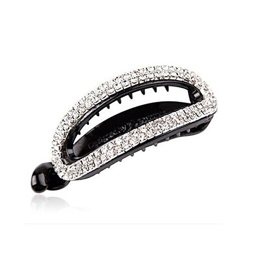 Hair Clips pins Maserfaliw Women Fashion Hollow Rhinestone Hairpin Banana Clip Hairclip Ponytail Holder - Black Oval