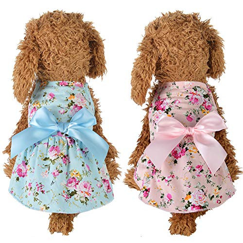 muxiLH Spring Summer Flower Print Cotton Cute Pet Dress Cat Dog Costume Outfit Clothes - Blue XL