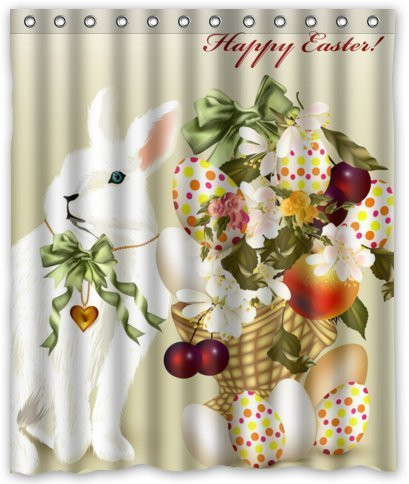 KXMDXA Happy Easter Rabbit and Eggs Waterproof Polyester Shower Curtain 60x72 Inch Bathroom Decor