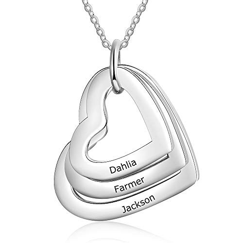 Love Jewelry Personalized Mother Name Necklace with 2-5 Hearts Pendant Stainless Steel Engraved Necklace Custom Family Name Necklaces for Women -3 Hearts- Love Jewelry Personalized Mother Name Necklace with 2-5 Hearts Pendant Stainless Steel Engraved Necklace Custom Family Name Necklaces for Women -3 Hearts-
