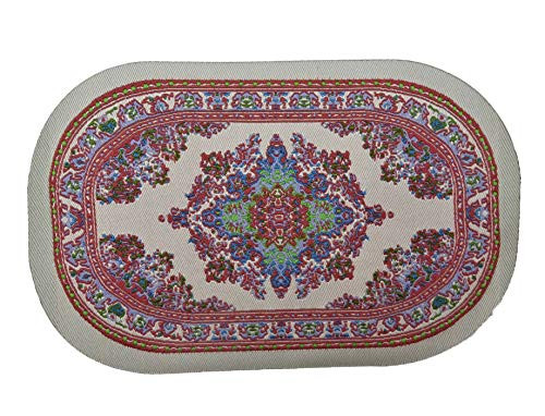 Melody Jane Dollhouse Small Oval Turkish Carpet No Fringe Miniature Beige Pink Woven Rug