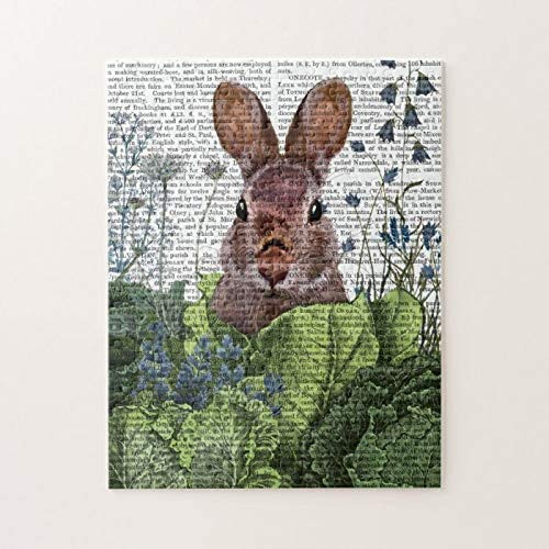 Wooden Jigsaw Puzzle for Adults Kids 500 Pieces Intellectual Puzzles Rabbit in A Cabbage Patch Fun Challenging Family Activity Large Puzzle Game Toys Gift Wall Decoration