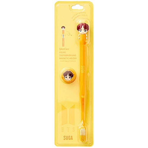 -BTS Official Merchandise- Fans Gift - K-Pop Idols Goods - BTS Character Figure Toothbrush with Convenient Magnetic Holder -Suga-