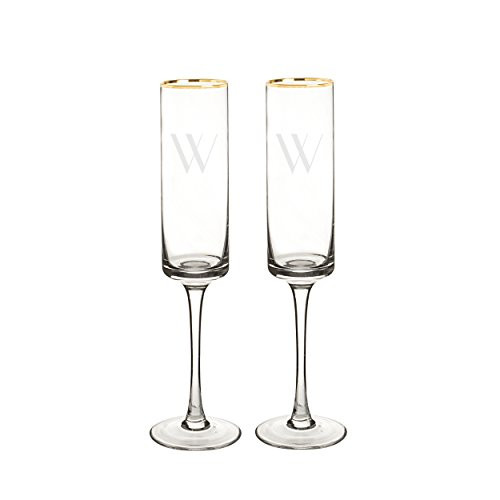 Cathy's Concepts 3668G-W Personalized Gold Rim Champagne Flutes (Set of 2), Clear
