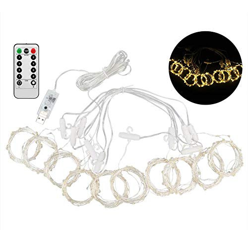 33M 300LED Music Copper Wire Curtain Light  4 Music Modes and 8 Lighting Modes  USB Remote Control Light String  for Tree Wedding Party Garden Christmas -Warm White-8 Function Remote Control-