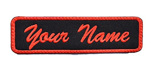 Custom Name Tag Embroidered Sew or Iron on Patch -Red and Black tag-