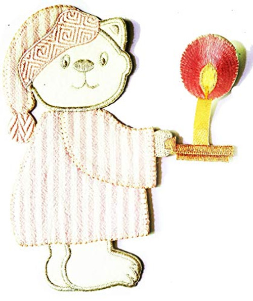 Nipitshop Patches Pretty Bear with Candle lamp Fantasy Iron Sew On Embroidered Patch Badge Transfer Kids Clothing Cartoon for adorning Your Jeans Hats Bags Jackets Shirts or Gift Set