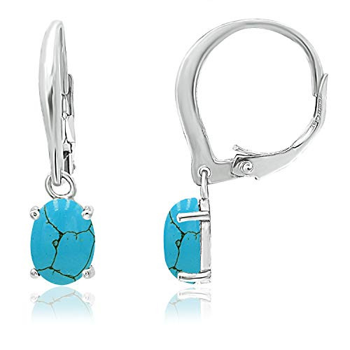 925 Sterling Silver 8x6mm Oval Shape Simulated Turquoise Gemstone Leverback Drop Dangle Earrings for Woman Girls 925 Sterling Silver 8x6mm Oval Shape Simulated Turquoise Gemstone Leverback Drop Dangle Earrings for Woman Girls