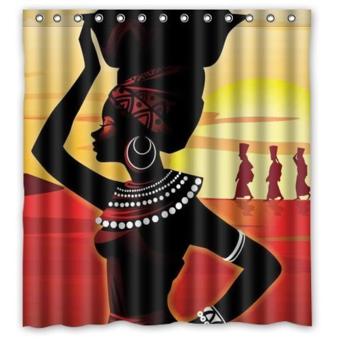 KXMDXA Distinctive Cartoon African Woman Bathroom Polyester Shower Curtain 66x72 Inch