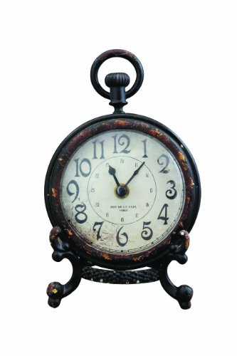 Creative Co-op Black Pewter Mantel Clock with Stand