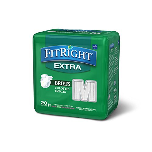 FitRight Extra Adult Briefs with Tabs, Moderate Absorbency, Medium, 32"-42", 4 packs of 20 (80 total)