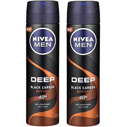 Nivea Men Deep Black Carbon Espresso Antiperspirant Deodorant Spray -PACK OF 2 X 150 ml