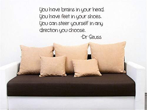 Wall Art Decal Sticker Words Wall Saying Words Removable Mural You Have Brains in Your Head You Have feet in Your Shoes for Nursery Kids Room
