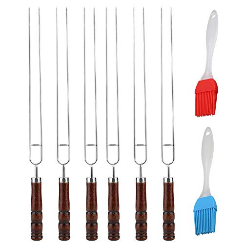 Marshmallow Roasting Sticks Smores Skewers with Brush Stainless Steel Shish Kabob Skewers with Wood Handle for Grill Food Grade Barbecue Cooking Tools Marshmallow Roasting Sticks Smores Skewers with Brush Stainless Steel Shish Kabob Skewers with Wood Handle for Grill Food Grade Barbecue Cooking Tools
