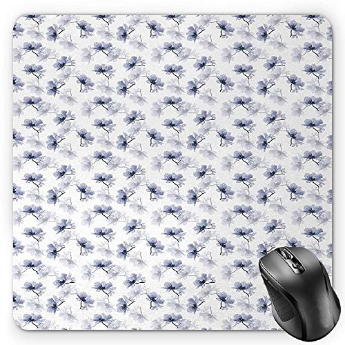 BGLKCS Poppy Mouse Pad  Retro Flower Arrangement Ornamental Sketch of Vintage Spring Season Blooms  Standard Size Rectangle Non-Slip Rubber Mousepad  Purple Grey White