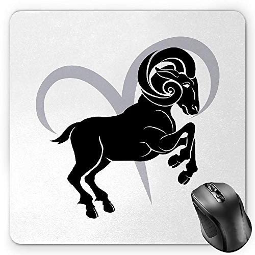 BGLKCS Zodiac Aries Mouse Pad  Black Silhouette of a Astrological Animal Standing on Grey Sign  Standard Size Rectangle Non-Slip Rubber Mousepad  Black Pale Grey and White