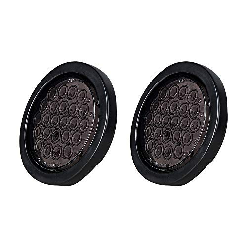 2pcs 4 inch Round RED Smoke Lens 24-LED Brake Stop Running Light Tail Lamp Grommet Plug Kit Truck Trailer UTE UTV