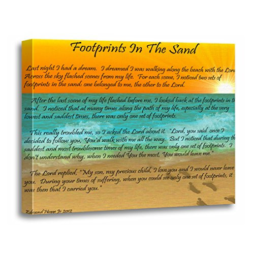 TORASS Canvas Wall Art Print Footprints Foot in Sand Poetry Poems Beaches Artwork for Home Decor 12 inch x 16 inch