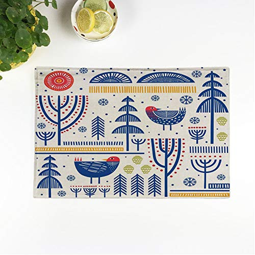 rouihot Set of 4 Placemats Birds Folk Pattern in Scandinavian Nordic Finnish Geometric Swedish Non-Slip Doily Place Mat for Dining Kitchen Table