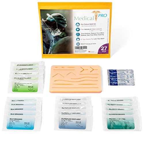 Suture Practice Refill Kit for Medical Students - Suture Set with Suture Needles  Surgical Skin Pad and Case for Training Doctors  Nurses  Veterinarians and Emergency First Aid Students