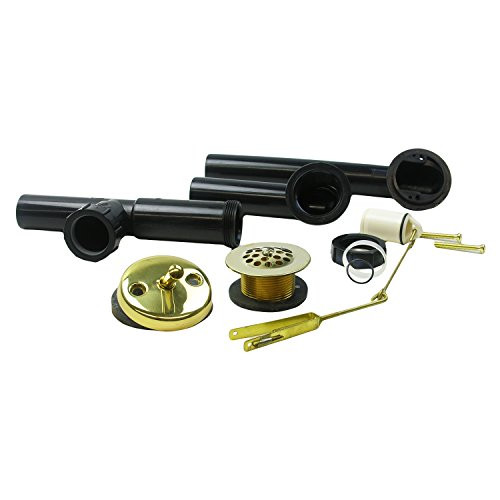LASCO 03-4959P Bathtub Trip Lever Waste with Overflow Assembly OD Tubular Black Abs and Polished Brass Trim, 1-1/2"