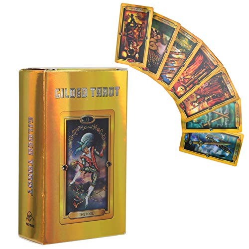 Easy Gilded Tarot Cards 78 Gold Tarot Cards Deck English Language Family Interactive Board Game Tarot Card Hologram Paper Cards with Flash Effect for Beginners and Experienced Readers Easy Gilded Tarot Cards 78 Gold Tarot Cards Deck English Language Family Interactive Board Game Tarot Card Hologram Paper Cards with Flash Effect for Beginners and Experienced Readers