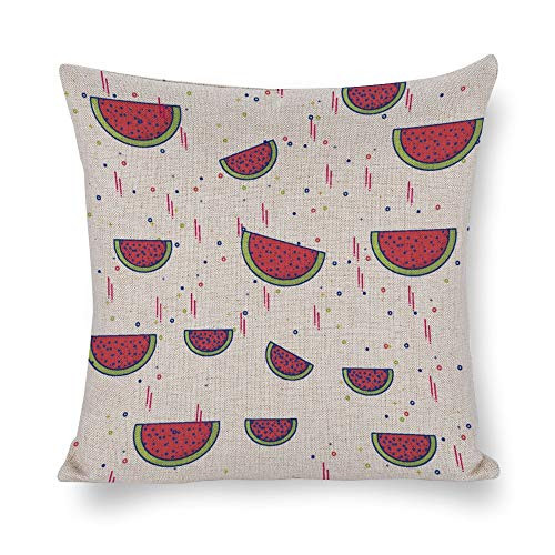 Cotton Linen Decorative Square Throw Pillow Cover Pillowcase Case Cushion Cover for Sofa Couch Bed Chair Watermelon Seed Rain Watermelon Pattern