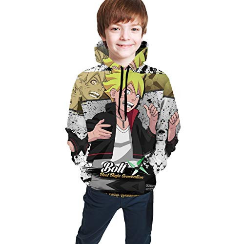 LMHBLTOP Naruto Bolt2 Boys and Girls Sweatshirt  Teen 3D Printing Hooded Pullover 10-12 Years Black