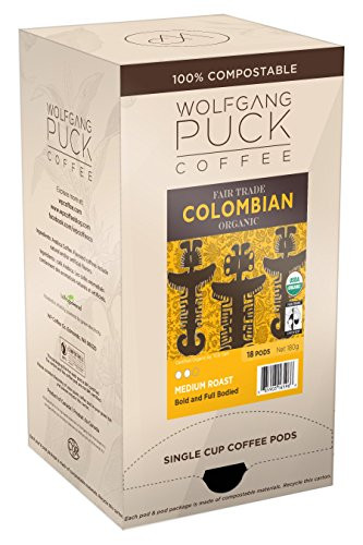 Wolfgang Puck Coffee, Organic Fair Trade, Colombian Coffee, 9.5 Gram Pods, 6 x 18 Count