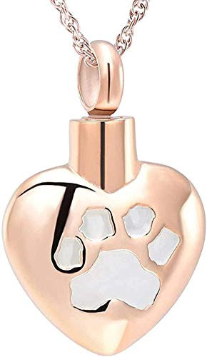 OIJH Collar de urna de cremación Collar de urna Conmemorativa con Estampado de Pata de Perro para Mascotas Colgante de cremación de corazón Joyería Recuerdo Soporte de Ceniza-Acero-Rose_Gold_a