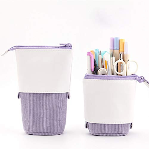 Oyachic Stand up Pencil Case Standing Pencil Holder Transformer Pencil Pouch Telescopic Pen Bag Cute Makeup Bag Cosmetic Organizer Bag Stationery Box for Girls Women -Purple-