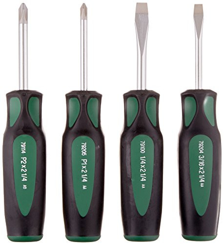 SK Hand Tool 86335 Cushion Grip Stubby Screwdriver Set, 4-Piece
