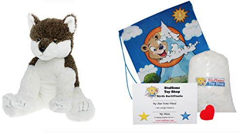 Make Your Own Stuffed Animal Cuddly Wiley Wolf Kit 16 inch- No Sew - Kit with Cute Backpack!