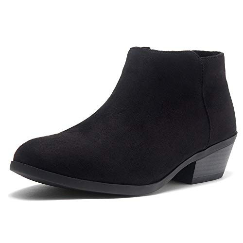 Herstyle Chatter Women s Western Ankle Bootie Closed Toe Casual Low Stacked Heel Boots Black 5.0