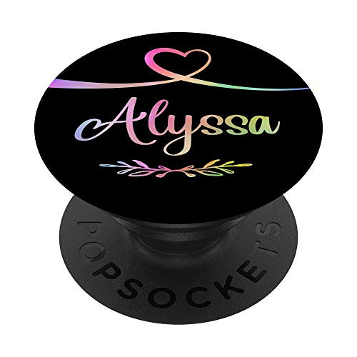 Alyssa Heart Rainbow Personalized Name Black Alyssa Gift PopSockets PopGrip  Swappable Grip for Phones  and  Tablets