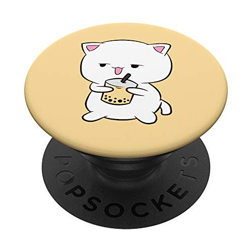 Cute Boba Cat With Boba Tea Cat Drinking Bubble Tea PopSockets Grip and Stand for Phones and Tablets