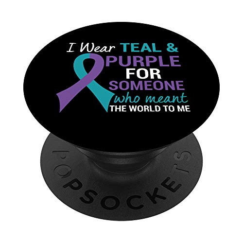 Semicolon Teal  and  Purple Ribbon Suicide Awareness PopSockets PopGrip  Swappable Grip for Phones  and  Tablets