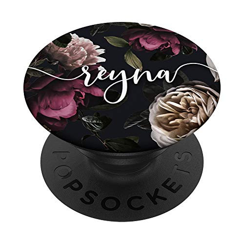 Reyna - Elegant Floral Rose  and  Peony Personalized Name PopSockets PopGrip  Swappable Grip for Phones  and  Tablets