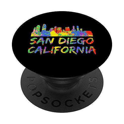 San Diego Rainbow Skyline Silhouette San Diego California PopSockets PopGrip  Swappable Grip for Phones  and  Tablets