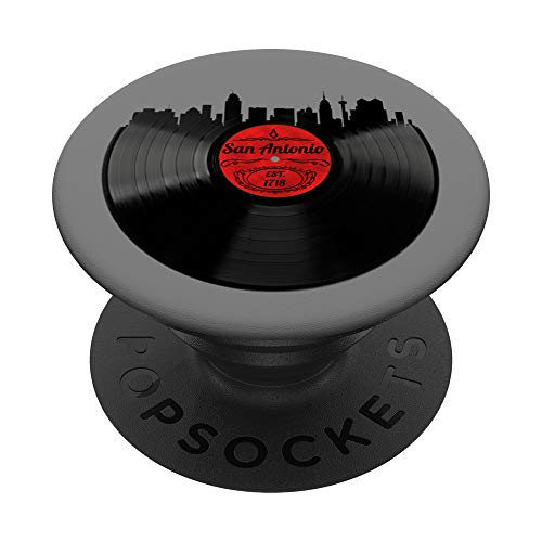 San Antonio Vinyl Record Hipster Musical San Antonio Skyline PopSockets PopGrip  Swappable Grip for Phones  and  Tablets
