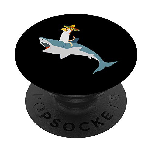 Cat Eating Taco on Shark Cinco De Mayo Design PopSockets PopGrip  Swappable Grip for Phones  and  Tablets