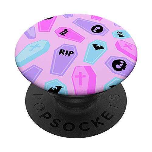 Halloween Coffin Pattern Pastel Goth Horror Gothic Pink Aqua PopSockets PopGrip  Swappable Grip for Phones  and  Tablets