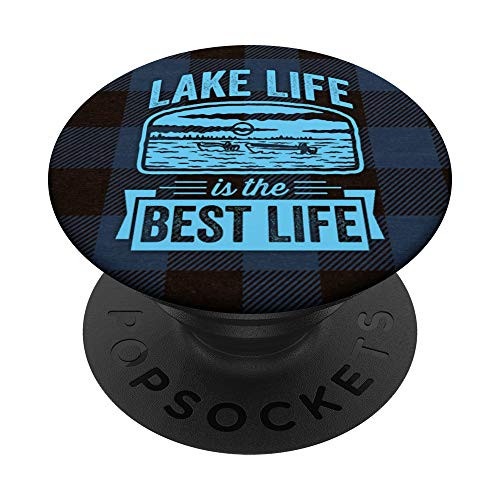 Blue Plaid Cute Family Boat Gifts Lake Life Is the Best Life PopSockets PopGrip  Swappable Grip for Phones  and  Tablets
