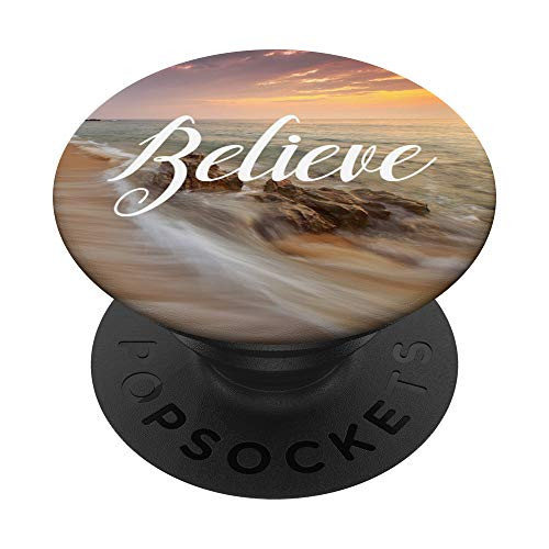 Religious Gifts Believe - Ocean Theme Christian Accessories PopSockets PopGrip  Swappable Grip for Phones  and  Tablets