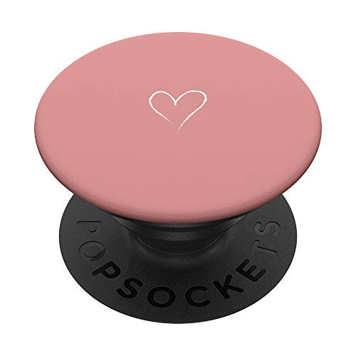 Cute Minimalist Heart  White Doodle Vintage on Pink PopSockets PopGrip  Swappable Grip for Phones  and  Tablets