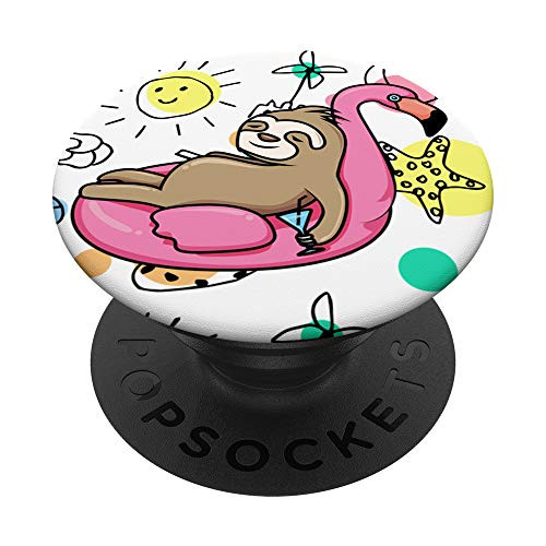 Cute Sloth Lazy Summer Vibes - Collapsible Cell Phone Holder PopSockets PopGrip  Swappable Grip for Phones  and  Tablets