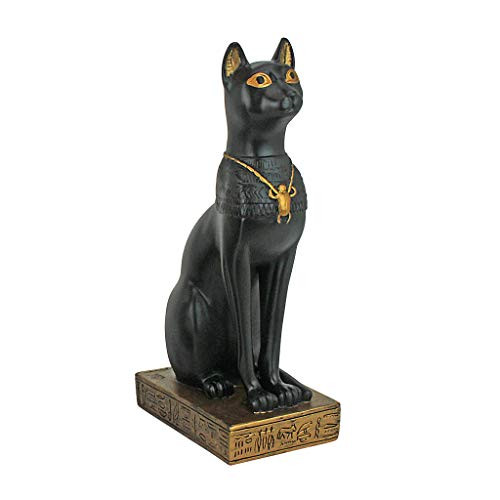 Design Toscano Egyptian Cat Goddess Bastet without Earrings Statue, 8 Inch, Polyresin, Black and Gold